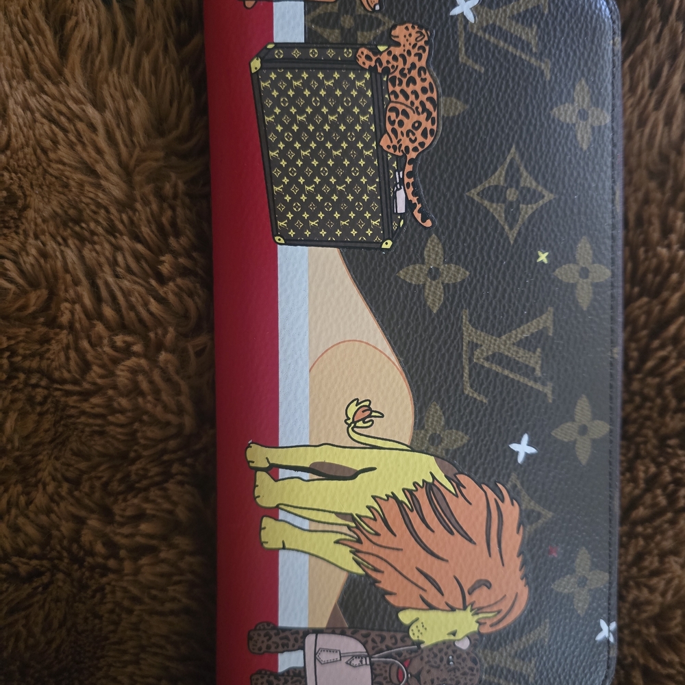 Cartoon Lion Continental Wallet - Brown/Red/Yellow Zip Arounf Long